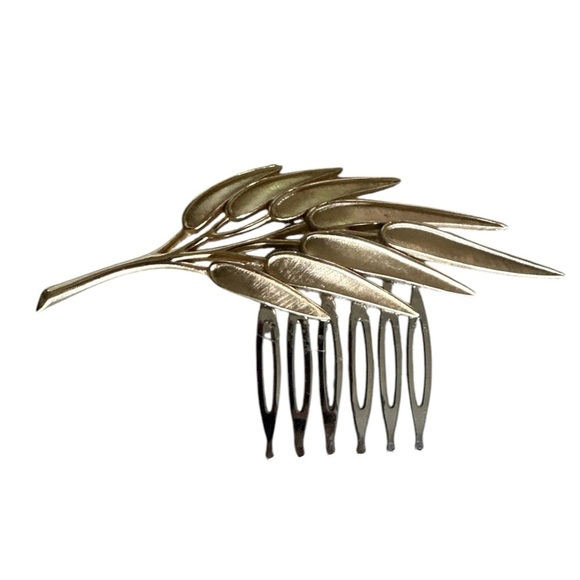 Vintage Gold Leaf Hair Comb | Art Deco & Nature-Inspired | Repurposed Jewelry - Picture 4 of 4